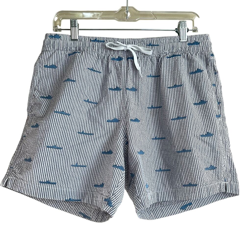 Chubbies Men’s Swim Board Shorts Cotton Seersucker Boat Ship Submarine Motif